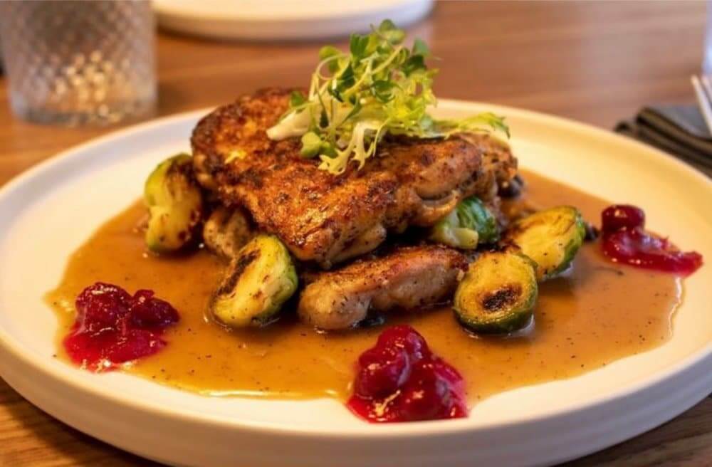 6e Hatch Grilled Chicken boneless leg thigh brussel sprouts marsala sauce cranberry compote 7